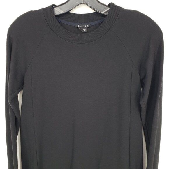 Theory High Low Split Hem Pullover Sweatshirt Top XS Womens Crew Neck Black - Picture 4 of 7